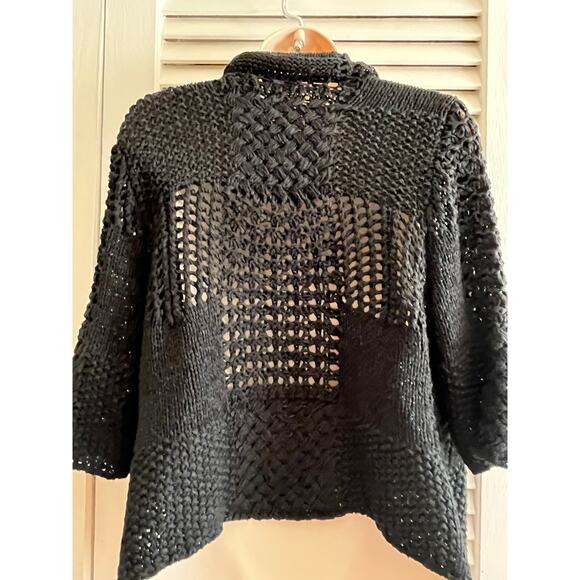 Chico's‎ boho retro fringed short caridgan open weave size 1 grunge stunning - Picture 5 of 6